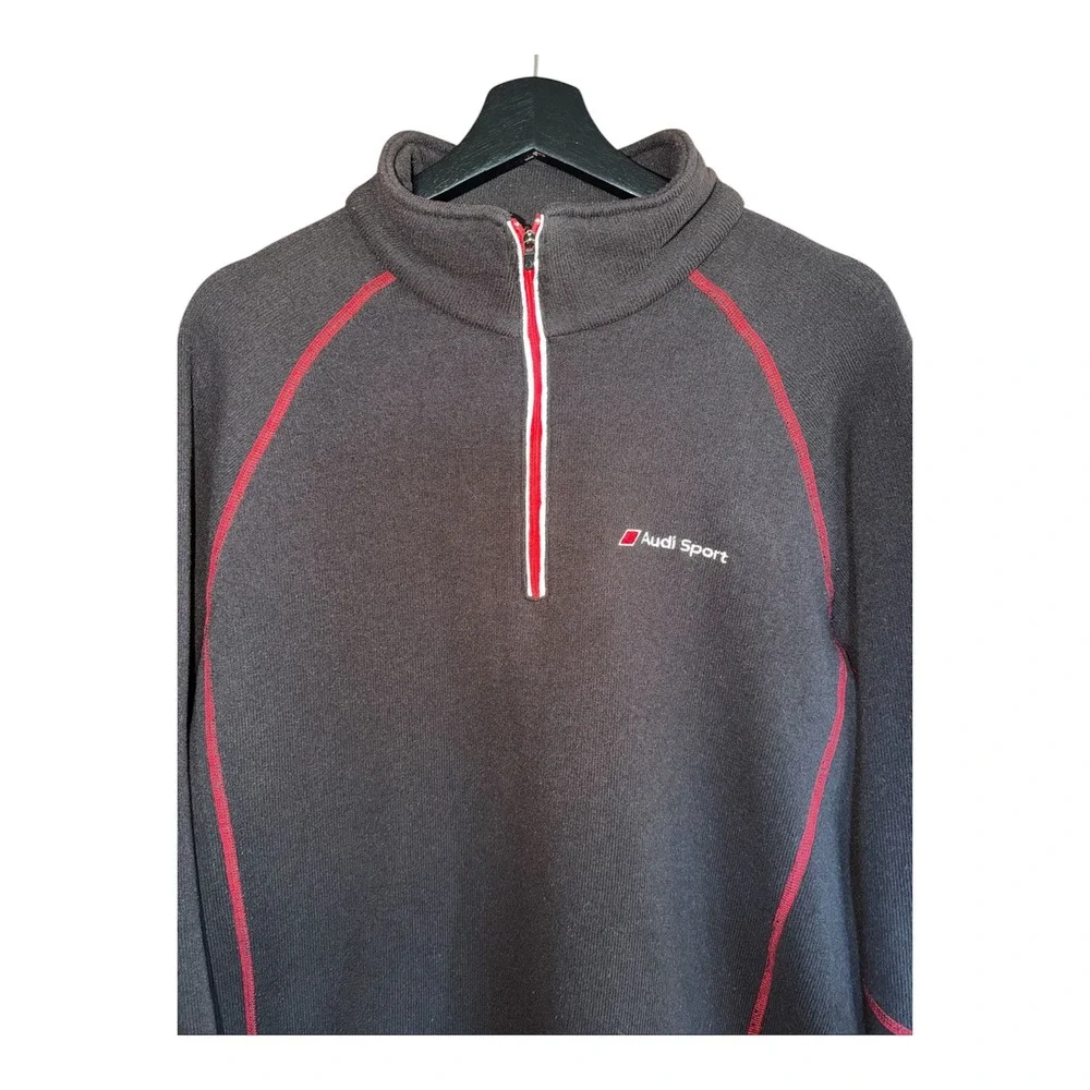 Audi Sport Mens L Quarter Zip Fleece Pullover Black Red Contrast Stitch